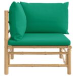 Canapé d'angle de jardin avec coussins vert bambou – Image 2