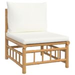 Salon de jardin 3 pcs avec coussins blanc crème bambou – Image 2
