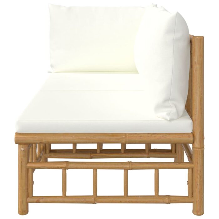Salon de jardin 2 pcs avec coussins blanc crème bambou – Image 2