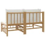 Salon de jardin 2 pcs avec coussins blanc crème bambou – Image 3