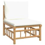Salon de jardin 2 pcs avec coussins blanc crème bambou – Image 5