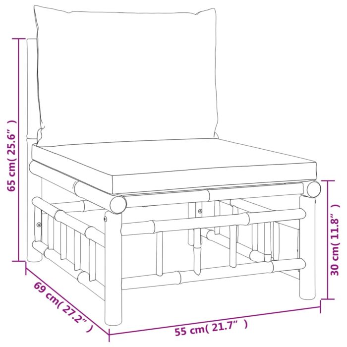 Salon de jardin 2 pcs avec coussins blanc crème bambou – Image 8