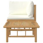 Salon de jardin 2 pcs avec coussins blanc crème bambou – Image 2