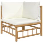 Salon de jardin 2 pcs avec coussins blanc crème bambou – Image 4