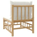 Canapé central de jardin avec coussins blanc crème bambou – Image 3