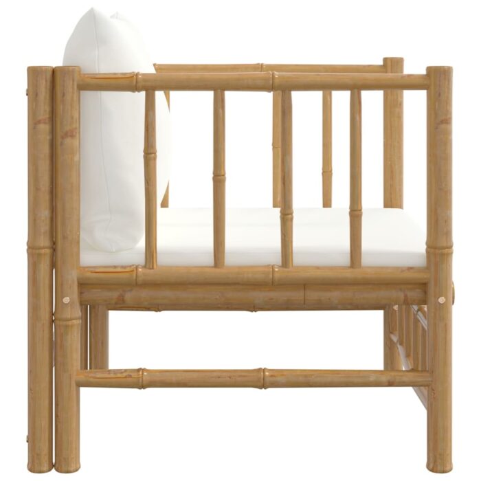 Canapé de jardin avec coussins blanc crème bambou – Image 2