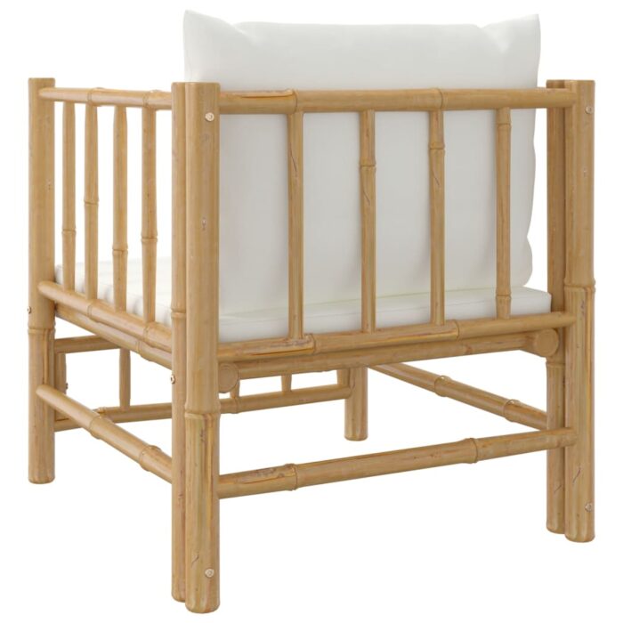 Canapé de jardin avec coussins blanc crème bambou – Image 3