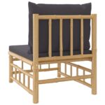 Canapé central de jardin avec coussins gris foncé bambou – Image 3