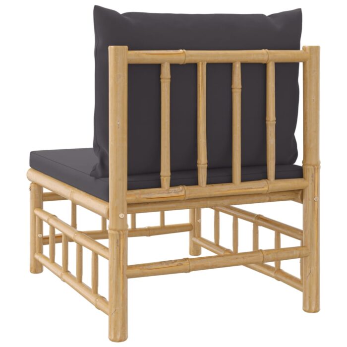 Canapé central de jardin avec coussins gris foncé bambou – Image 3