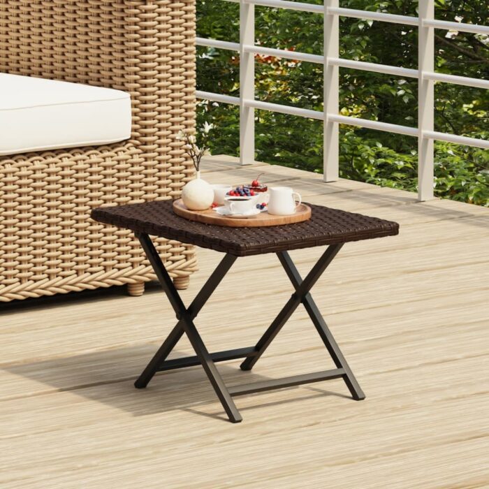 Table pliable marron 45x35x32 cm résine tressée – Image 1