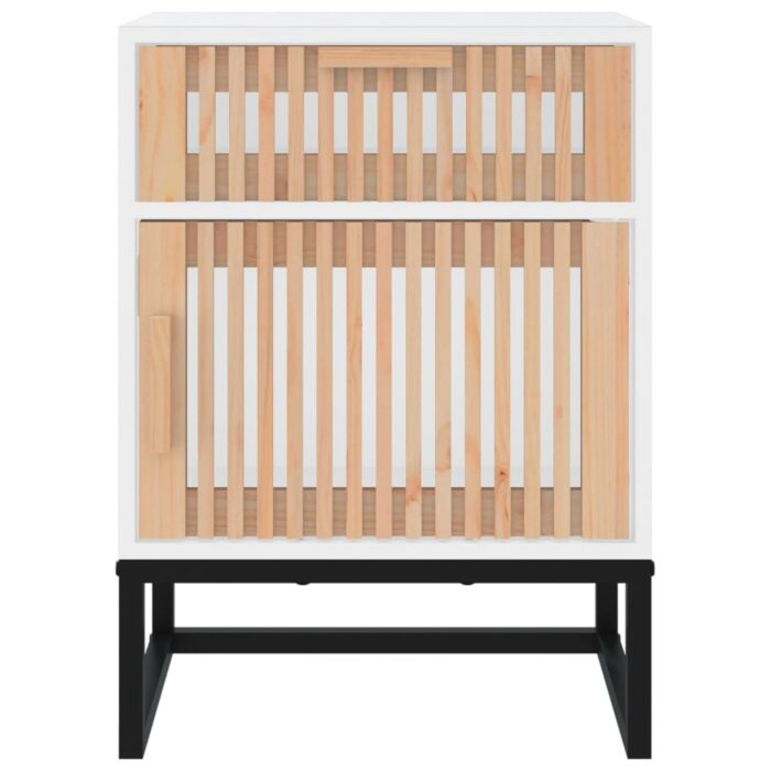 Table de chevet blanc 40x30x55,5 cm bois d’ingénierie et fer – Image 3