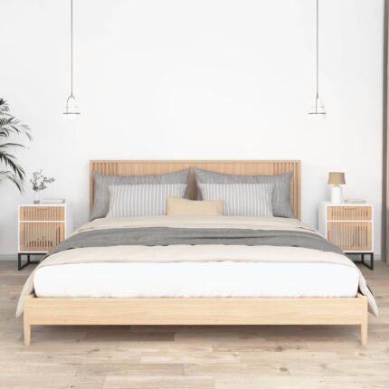 Tables de chevet 2pcs blanc 40x30x55,5cm bois ingénierie et fer