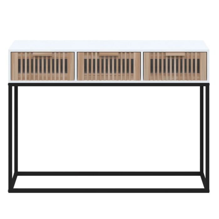 Table console blanc 105x30x75 cm bois d'ingénierie et fer – Image 2