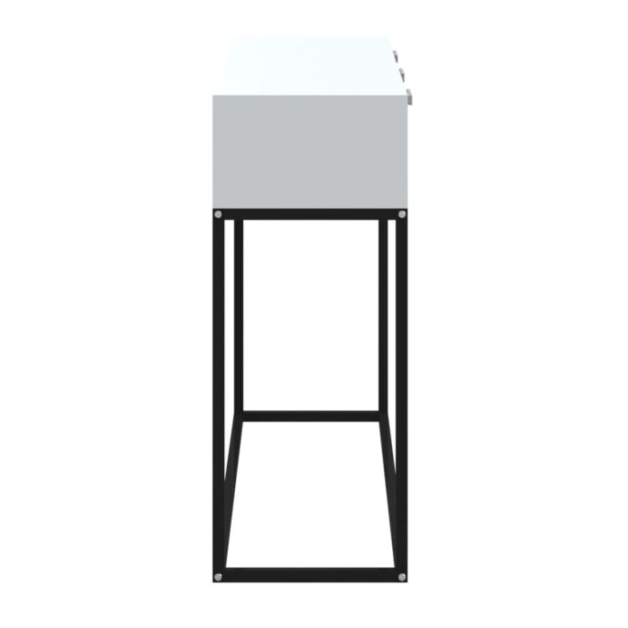 Table console blanc 105x30x75 cm bois d'ingénierie et fer – Image 4