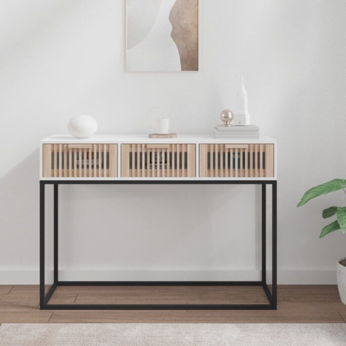 Table console blanc 105x30x75 cm bois d'ingénierie et fer – Image 1
