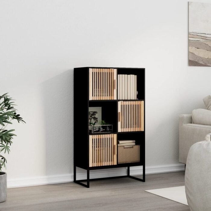 Buffet haut noir 70x35x125 cm bois d'ingénierie – Image 1