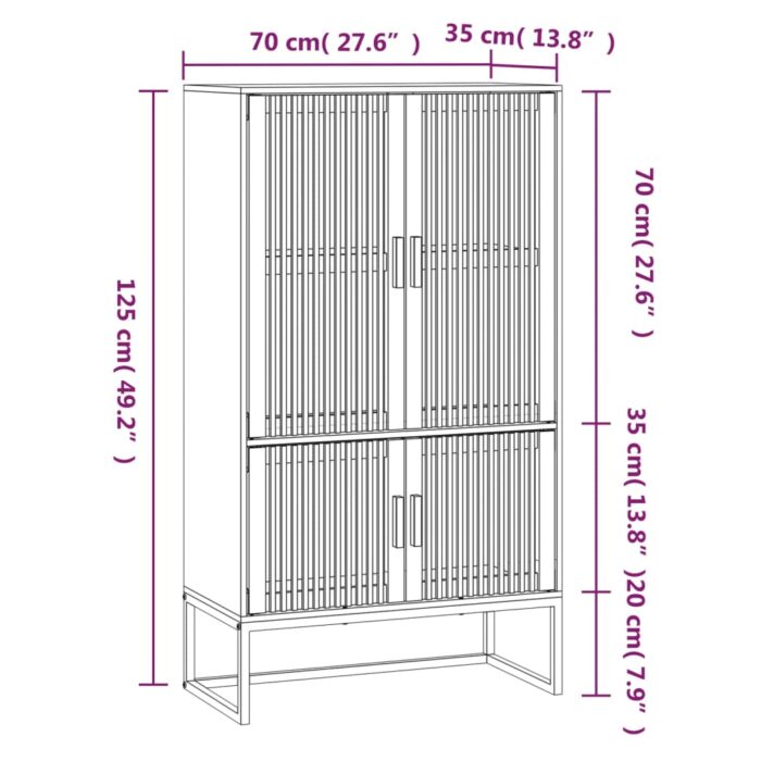 Buffet haut noir 70x35x125 cm bois d'ingénierie – Image 5