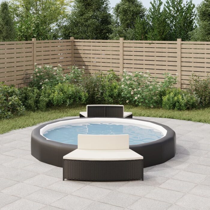 Bancs de spa avec coussins lot de 2 noir résine tressée – Image 1