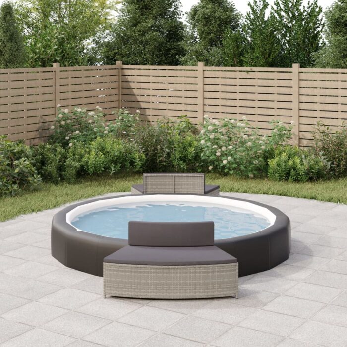 Bancs de spa avec coussins lot de 2 gris résine tressée – Image 1