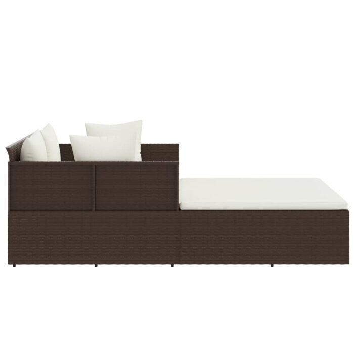 Chaise longue avec coussins marron 182x118x63 cm résine tressée – Image 2