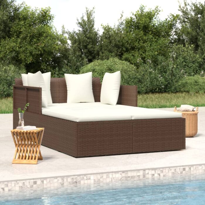 Chaise longue avec coussins marron 182x118x63 cm résine tressée – Image 1