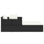 Chaise longue avec coussins noir 182x118x63 cm résine tressée – Image 2