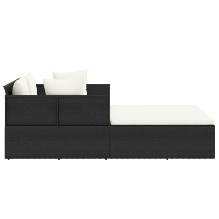 Chaise longue avec coussins noir 182x118x63 cm résine tressée – Image 2