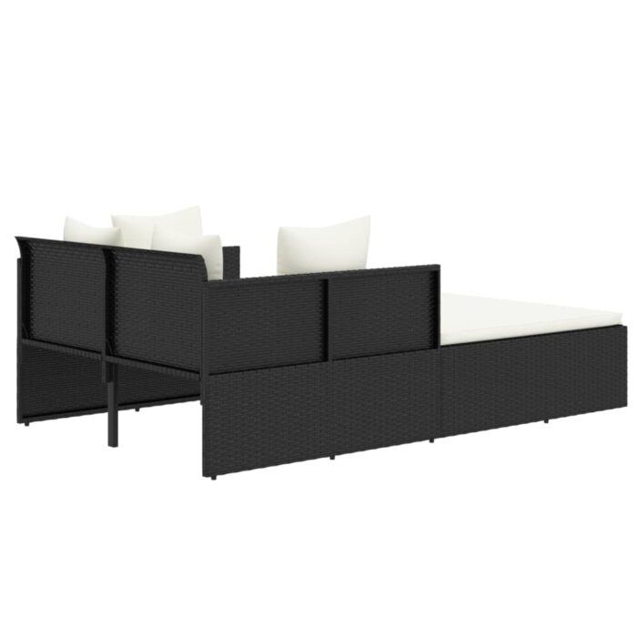 Chaise longue avec coussins noir 182x118x63 cm résine tressée – Image 3
