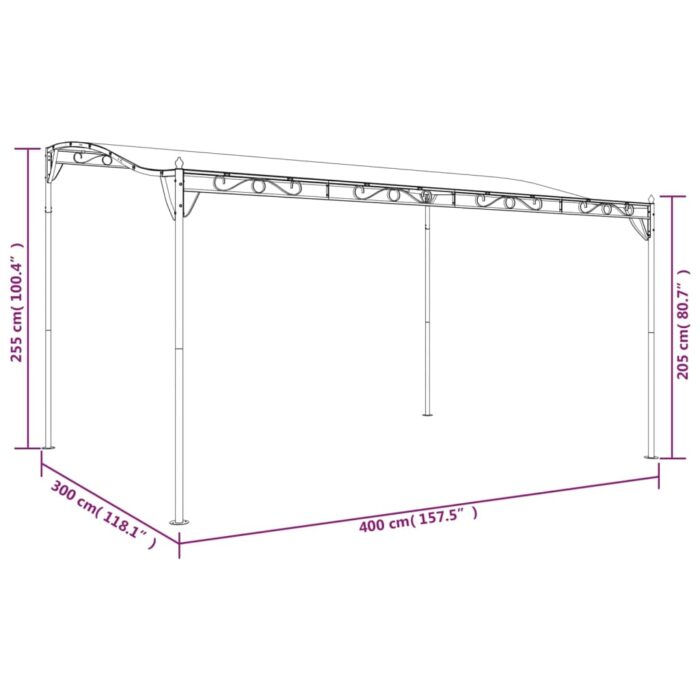 Auvent anthracite 4x3 m 180 g/m² tissu et acier – Image 6