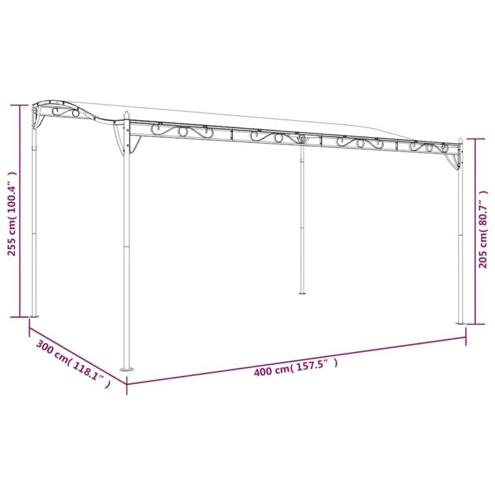 Auvent anthracite 4x3 m 180 g/m² tissu et acier – Image 7