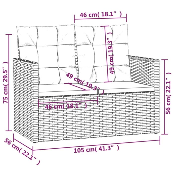 VXL8720845730116_g_en_hd_6.jpg Banc de jardin avec coussins Gris 105 cm Résine tressée – Image 6