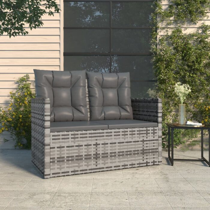 VXL8720845730116_m_en_hd_1.jpg Banc de jardin avec coussins Gris 105 cm Résine tressée – Image 1