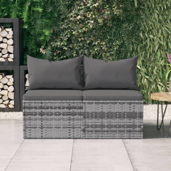 Canapés centraux de jardin et coussins 2pcs Gris Résine tressée – Image 1