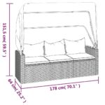 Canapé de jardin 3 places avec toit et repose-pieds Gris – Image 7