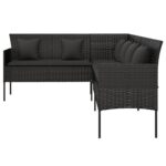 Canapé de jardin en forme de L et coussins noir résine tressée – Image 2