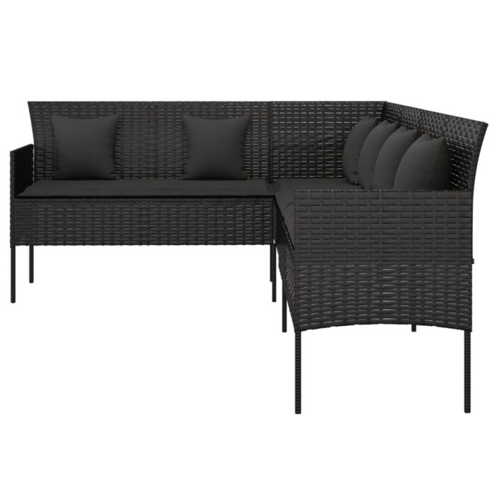 Canapé de jardin en forme de L et coussins noir résine tressée – Image 2