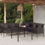 Canapé de jardin en forme de L et coussins noir résine tressée