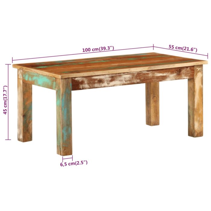 Table basse 100x55x45 cm bois de récupération massif – Image 6
