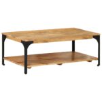 Table basse 2 niveaux 100x55x38cm bois manguier massif et acier – Image 10