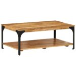 Table basse 2 niveaux 100x55x38cm bois manguier massif et acier – Image 9