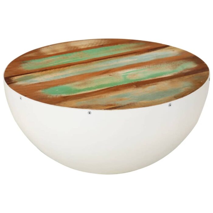 Table basse en forme de bol blanc bois de récupération massif – Image 1