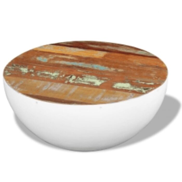 Table basse en forme de bol blanc bois de récupération massif – Image 10