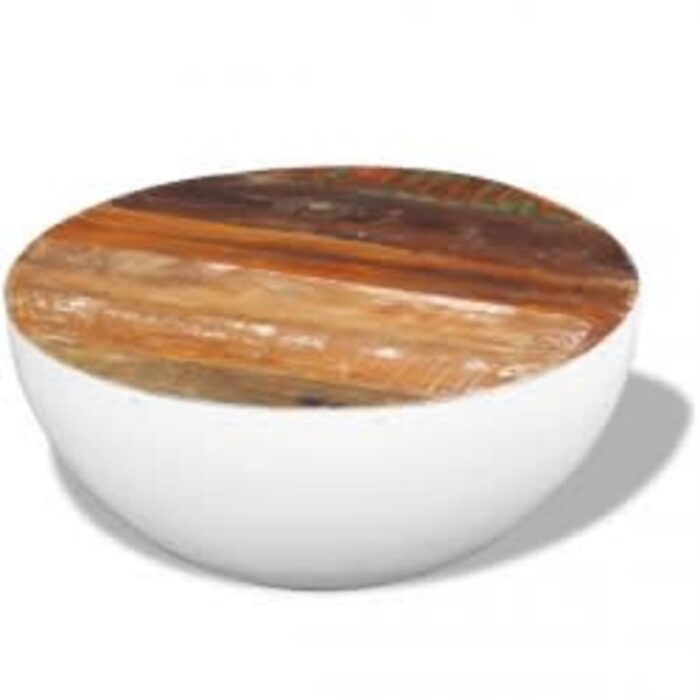 Table basse en forme de bol blanc bois de récupération massif – Image 11