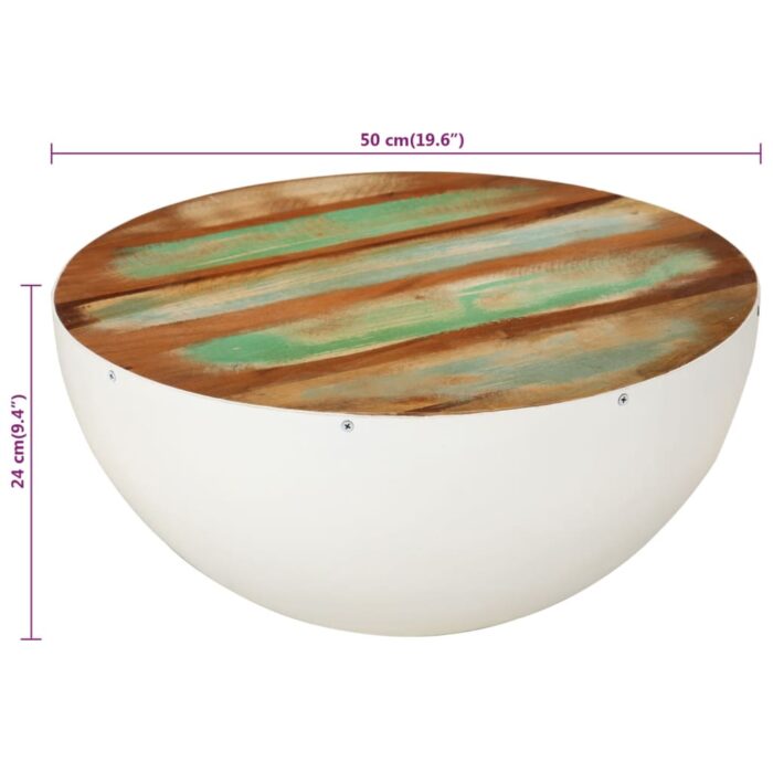 Table basse en forme de bol blanc bois de récupération massif – Image 5