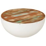 Table basse en forme de bol blanc bois de récupération massif – Image 6