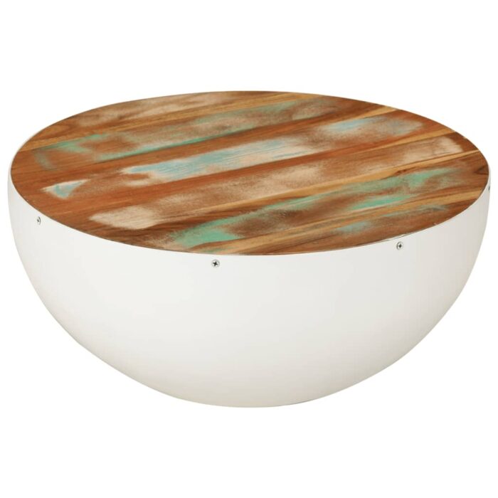 Table basse en forme de bol blanc bois de récupération massif – Image 6