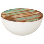Table basse en forme de bol blanc bois de récupération massif – Image 7