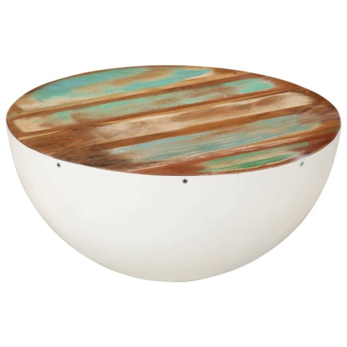 Table basse en forme de bol blanc bois de récupération massif – Image 7