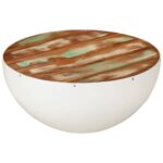 Table basse en forme de bol blanc bois de récupération massif – Image 8