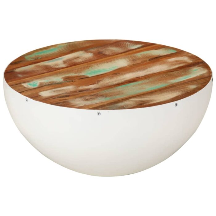 Table basse en forme de bol blanc bois de récupération massif – Image 8